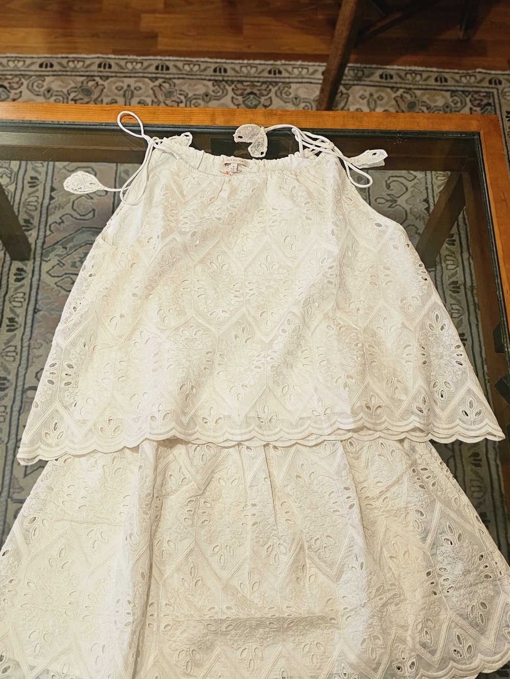 Skies Are Blue White Eyelet Tiered Sundress with Tie Straps